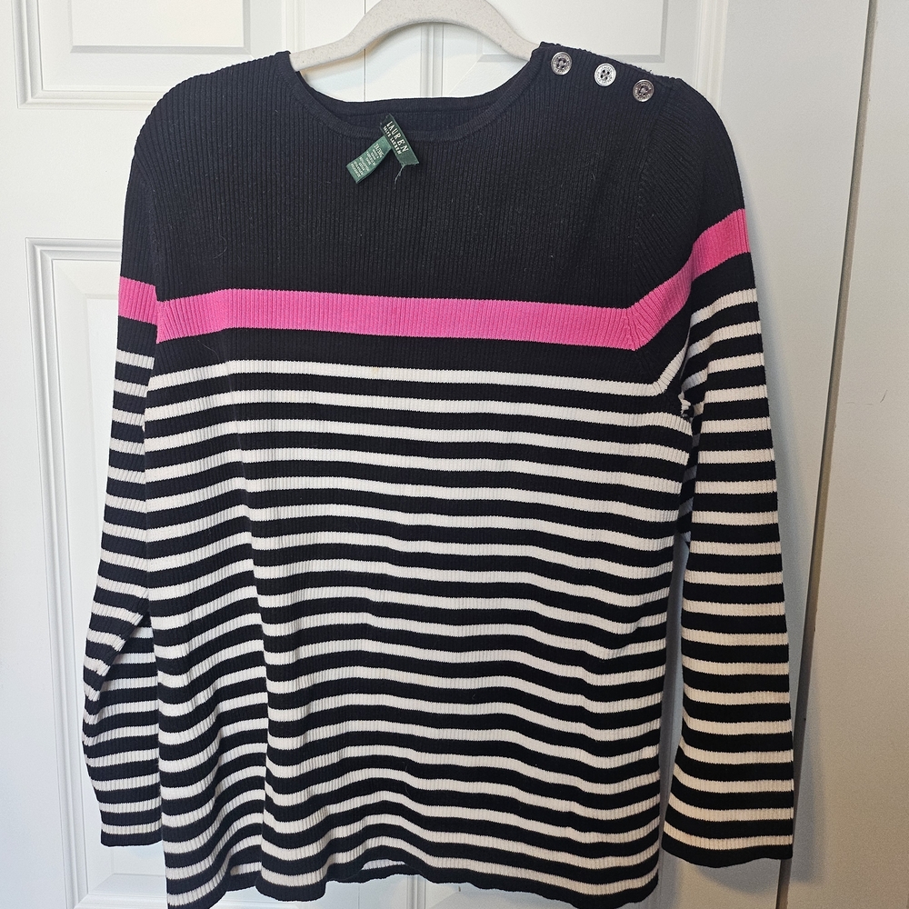 Ralph Lauren Black Sweater with Pink Stripe